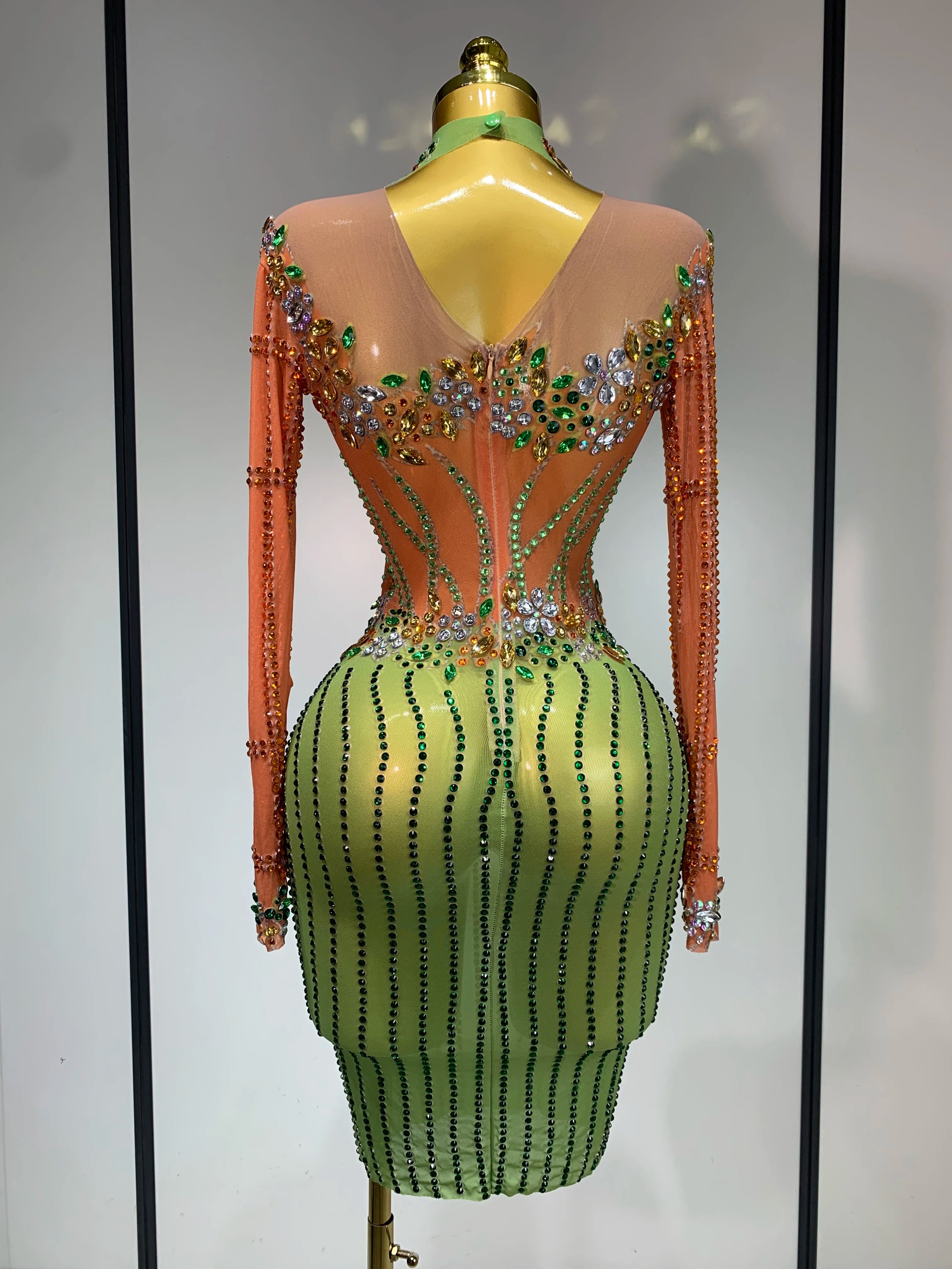 Luxury Birthday Dress Women Sparkly Diamond Short Dress Sexy Mesh See Through Celebrate Evening Party Singer Performance Costume