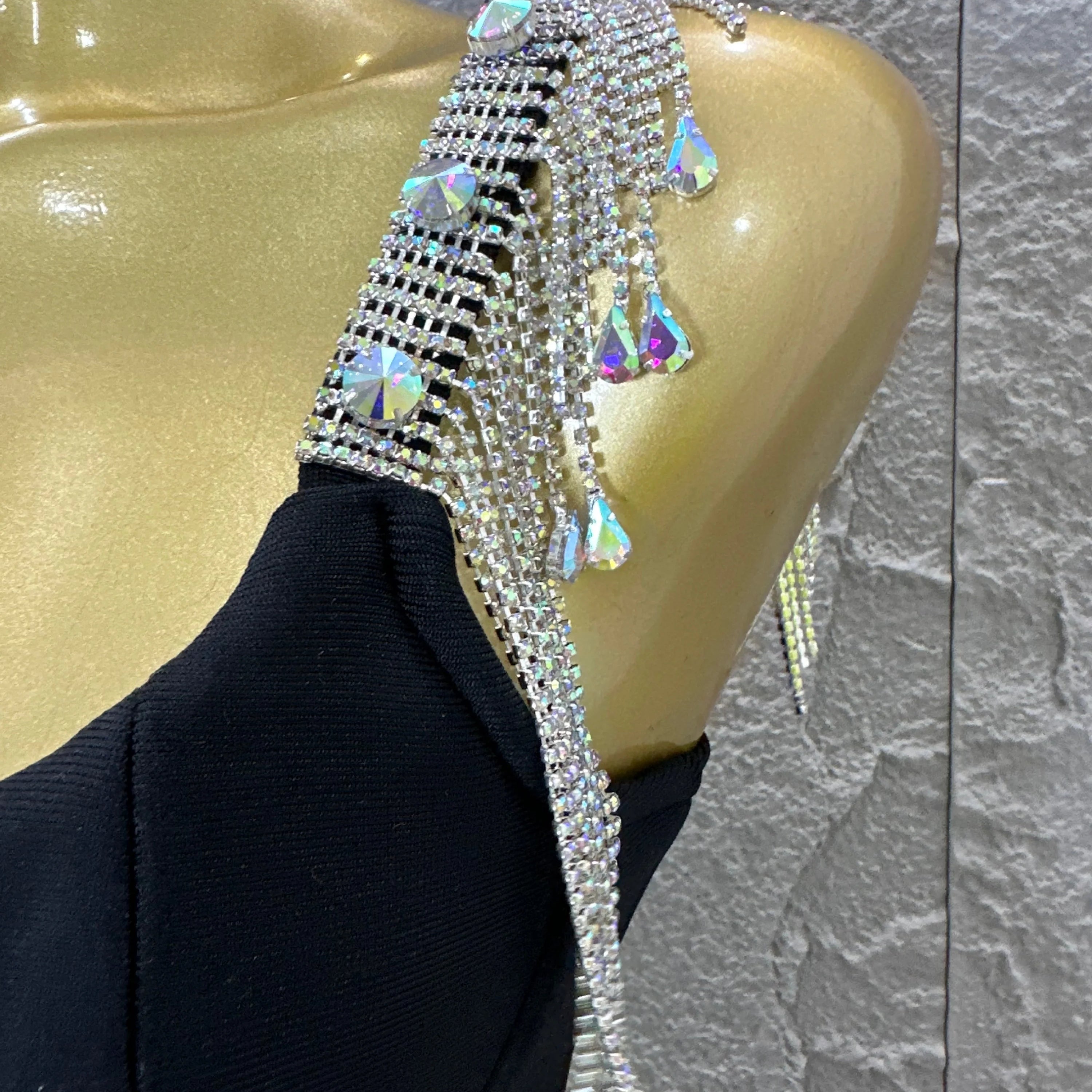 Elegant Sweetheart Neck Mini Dress Women Sexy Crystal Tassel Embellished Spaghetti Strap Bodycon Outfit Formal Event Party