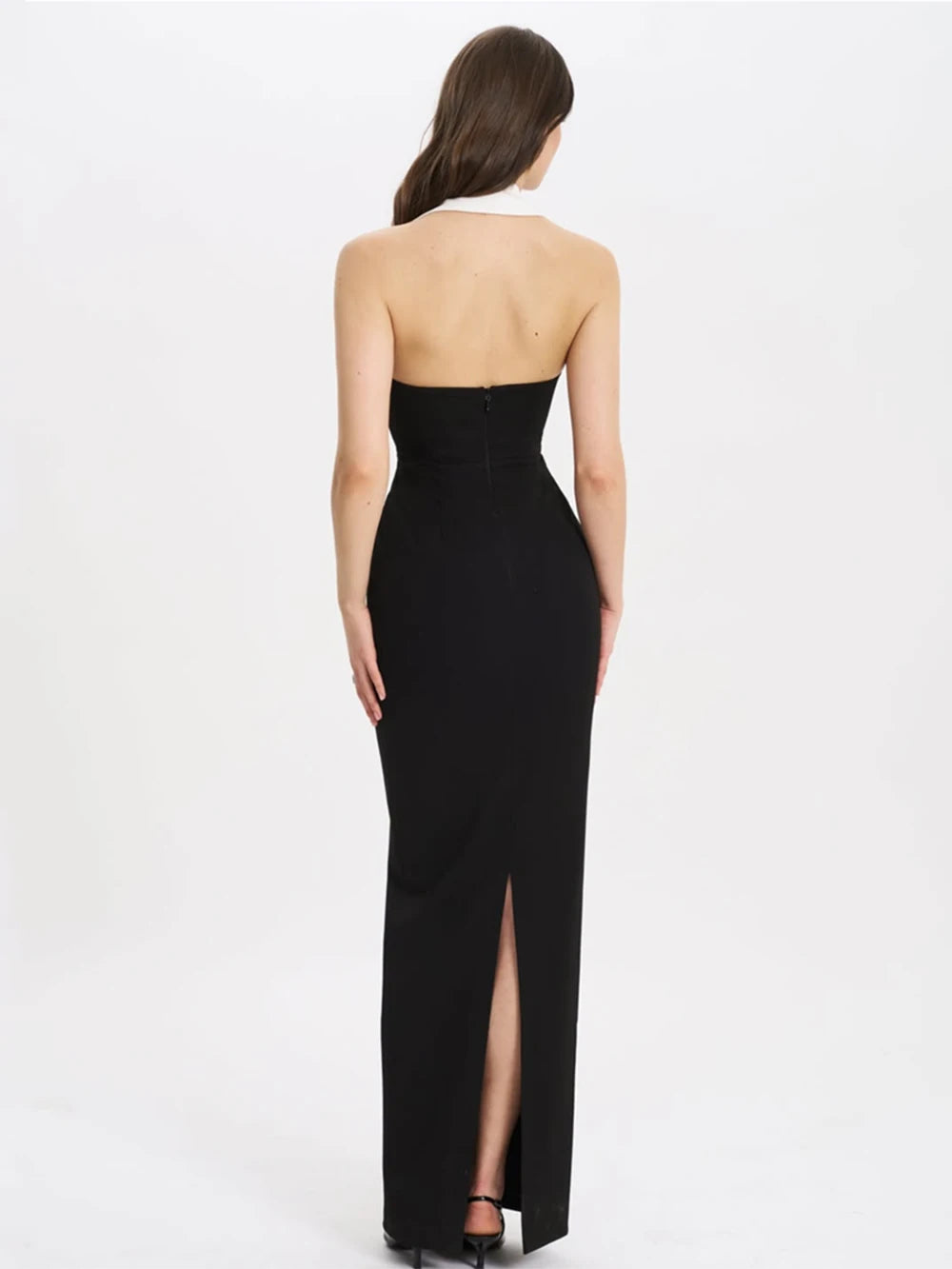 Sexy Lapel Halter Neck Bandage Long Formal Dress For Women Fashion Sleeveless Backless Shiny Robe Bnaquet Street Party Vestido