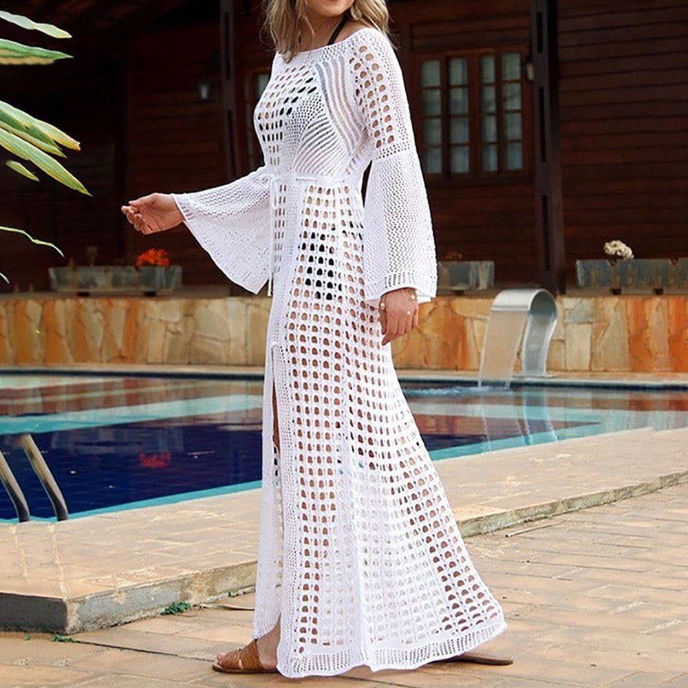 Sexy Empire Hollow Swimwear Cover-ups Long Crochet Dress Beach Outfits for Women One-pieces and Cutout Summer Clothes Swimsuit