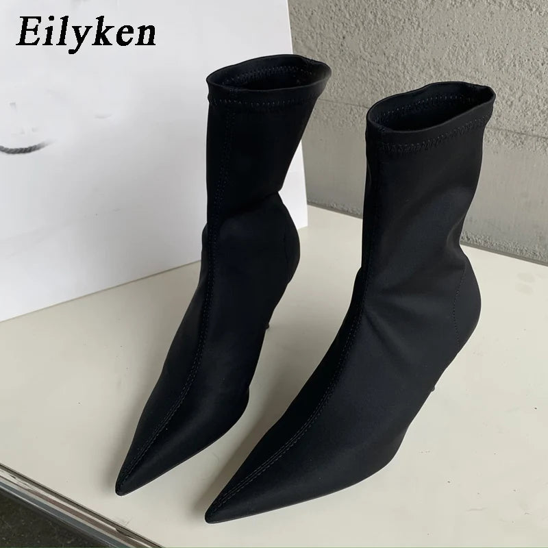 Eilyken 2025 New Spring Autumn Stretch Fabric Women Ankle Boots Sexy Pointed Toe High Heels Fashion Female Socks Pumps Shoes