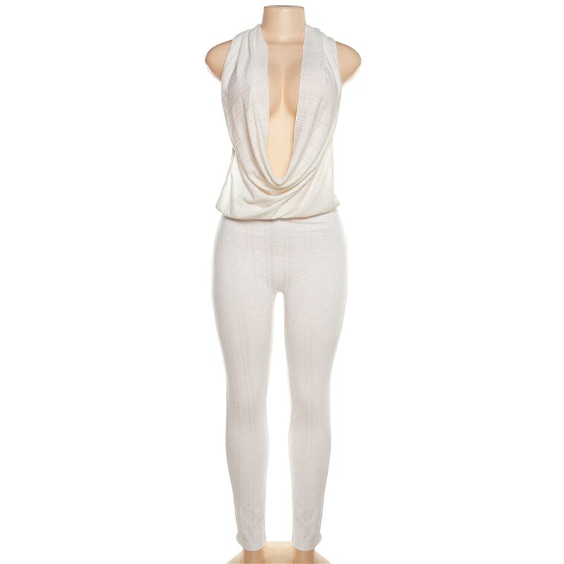 Sexy Low Collar Hanging Neck Sleeveless Slim Fit High Waist Jumpsuits Women Summer 2024 Casual Backless Solid Crumpled Overalls