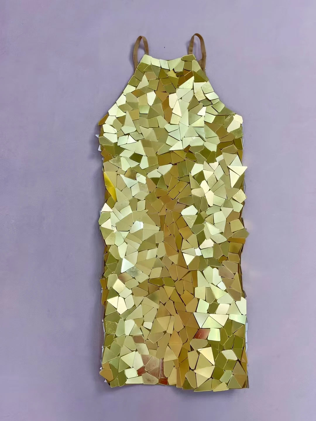 Sparkly Golden Sequins Strap Mini Dress for Women Birthday Celebrate Party Bodycon Dress Club Stage Show Dress Chajianjingpian