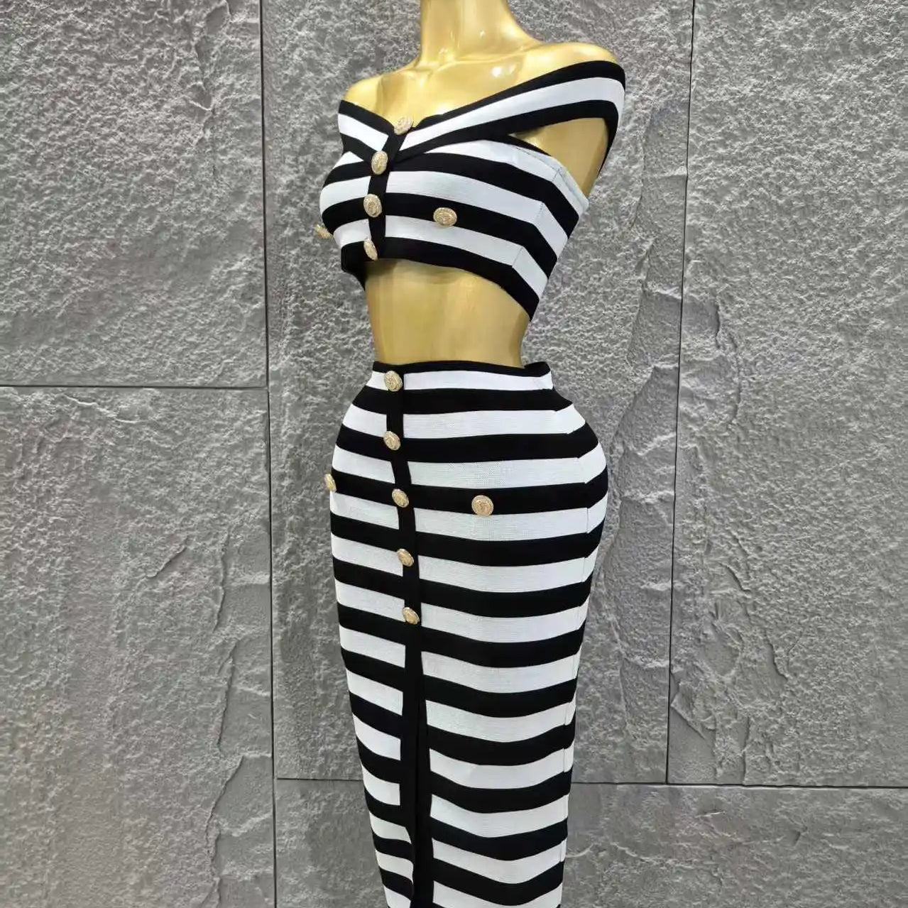 Women Sexy Slash Neck Off the Shoulder 2 Pieces Bodycon Long Bandage Dress Nightclub Party Bar Fashion Outfit