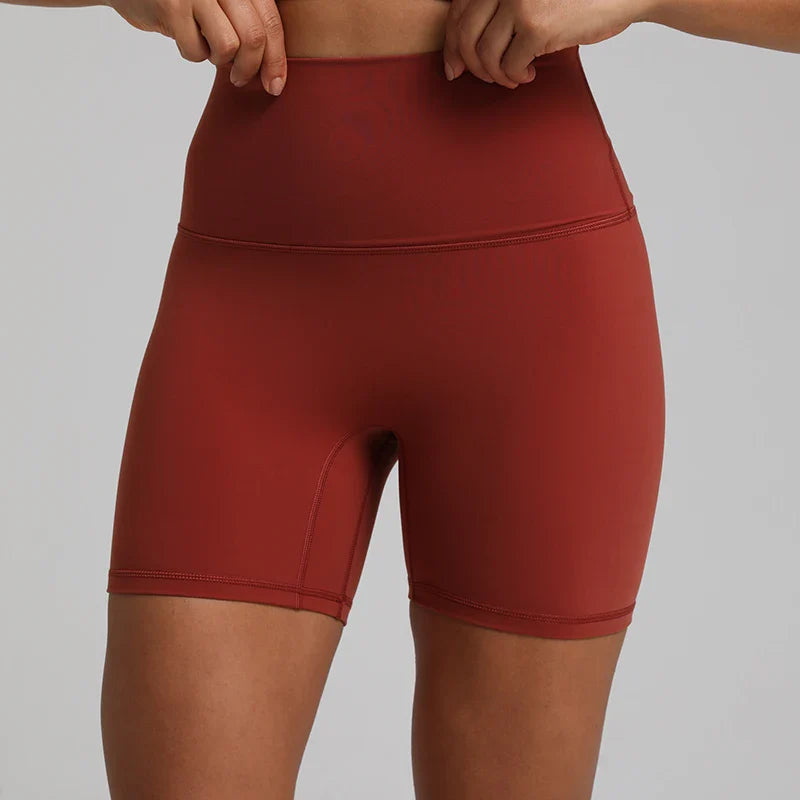No Front Seam High Waisted Biker Shorts Sport Women Fitness Spandex Leggings Booty Buttery Soft Gym Workout Yoga Shorts 5 Inches Curry Red