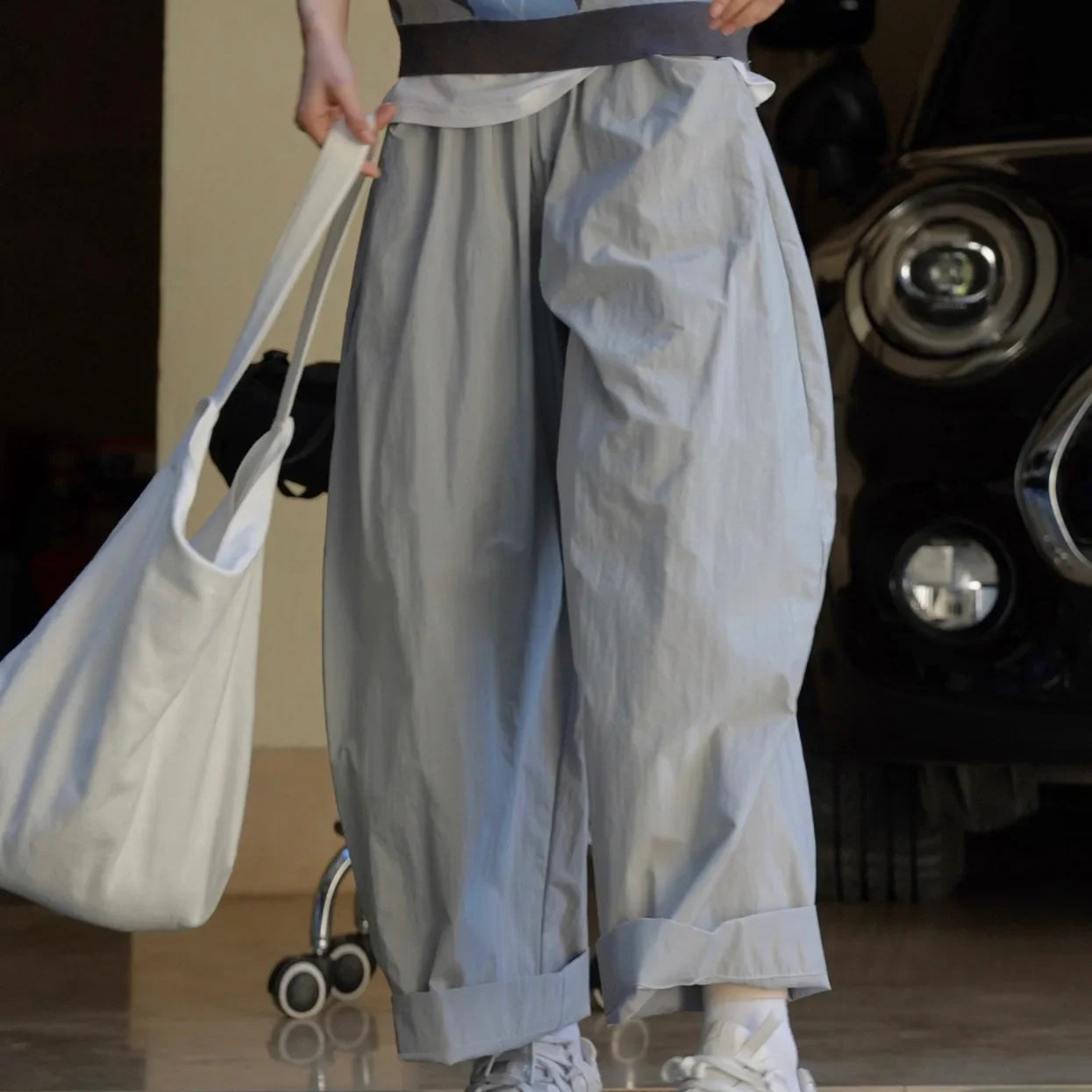 Summer women's casual solid color high waisted loose wide leg pants