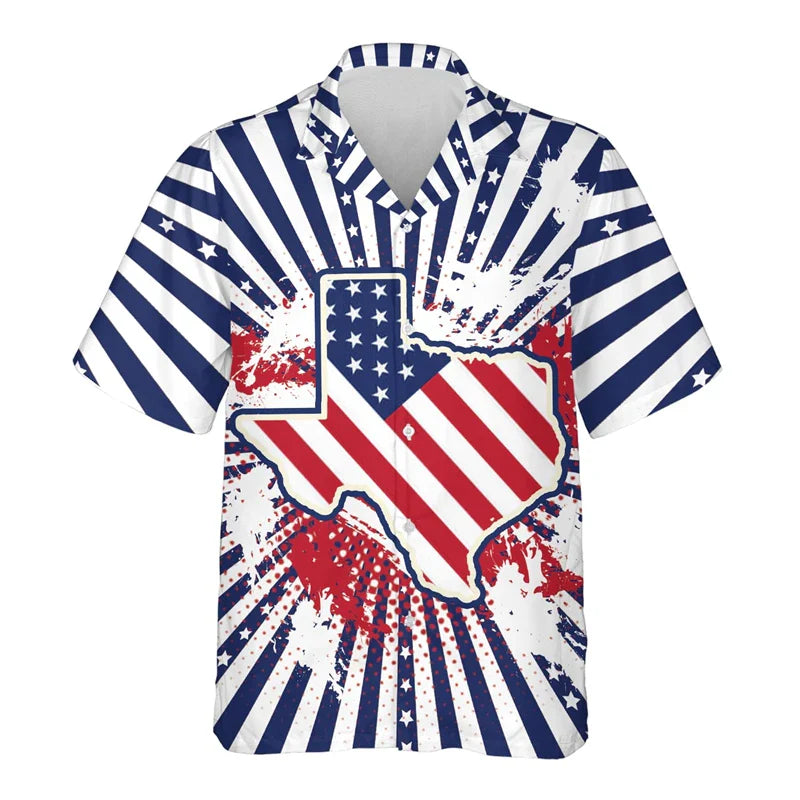 USA California Virginia Michigan Map Flag Graphic Shirts For Men Clothes America Florida Patriotic Lapel Blouse Male Shirt Tops Shirts-SZF39666