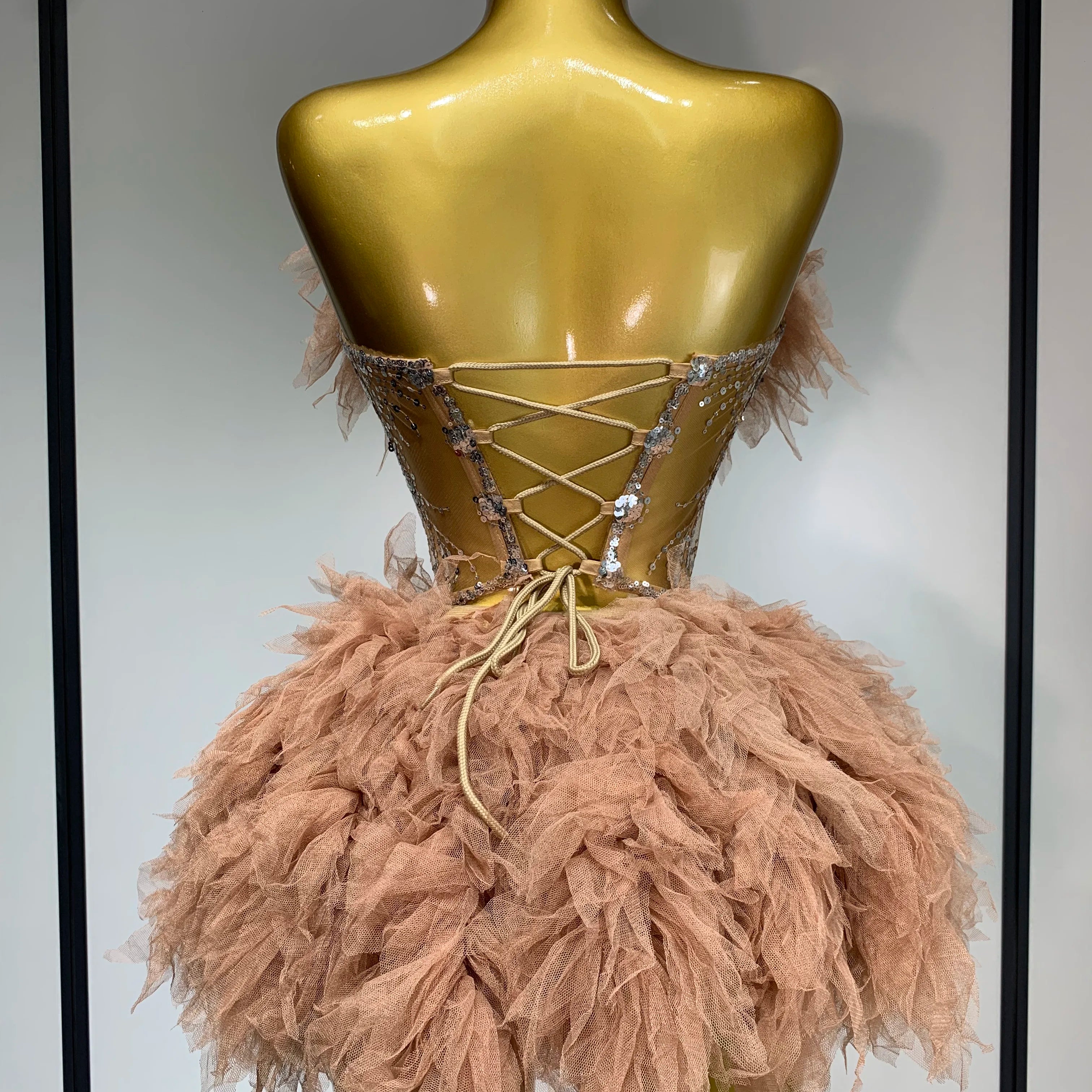 Women Sexy Strapless Mesh Two Pieces Set Celebrity Nightlcub Party Photo Shoot Outfit 2025 Prom Gown Luxury Birthday Dresses