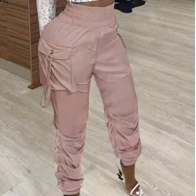 Women's Pants 2024 Spring Fashion Pocket Design Casual Ruched Plain Daily Long Cargo Pants Y2K Clothes C