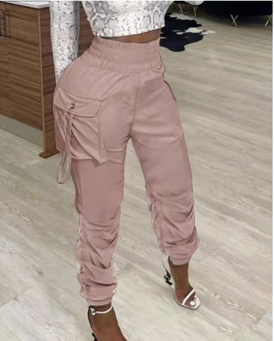Women's Pants 2024 Spring Fashion Pocket Design Casual Ruched Plain Daily Long Cargo Pants Y2K Clothes C