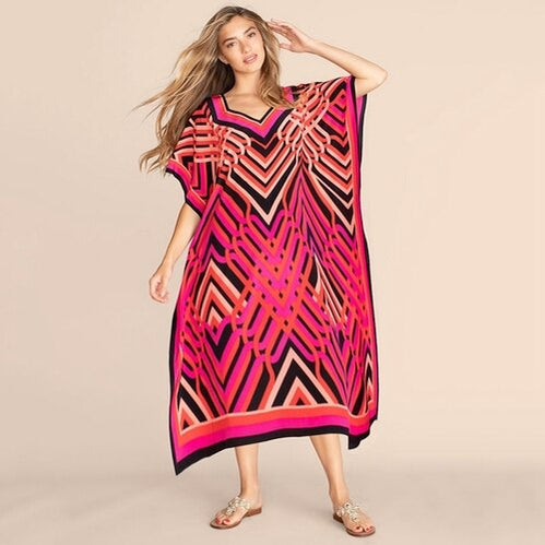 Printed Kaftans Beach Cover Up Seaside Maxi Bohemian Dresses Beachwear Pareo 16 One Size