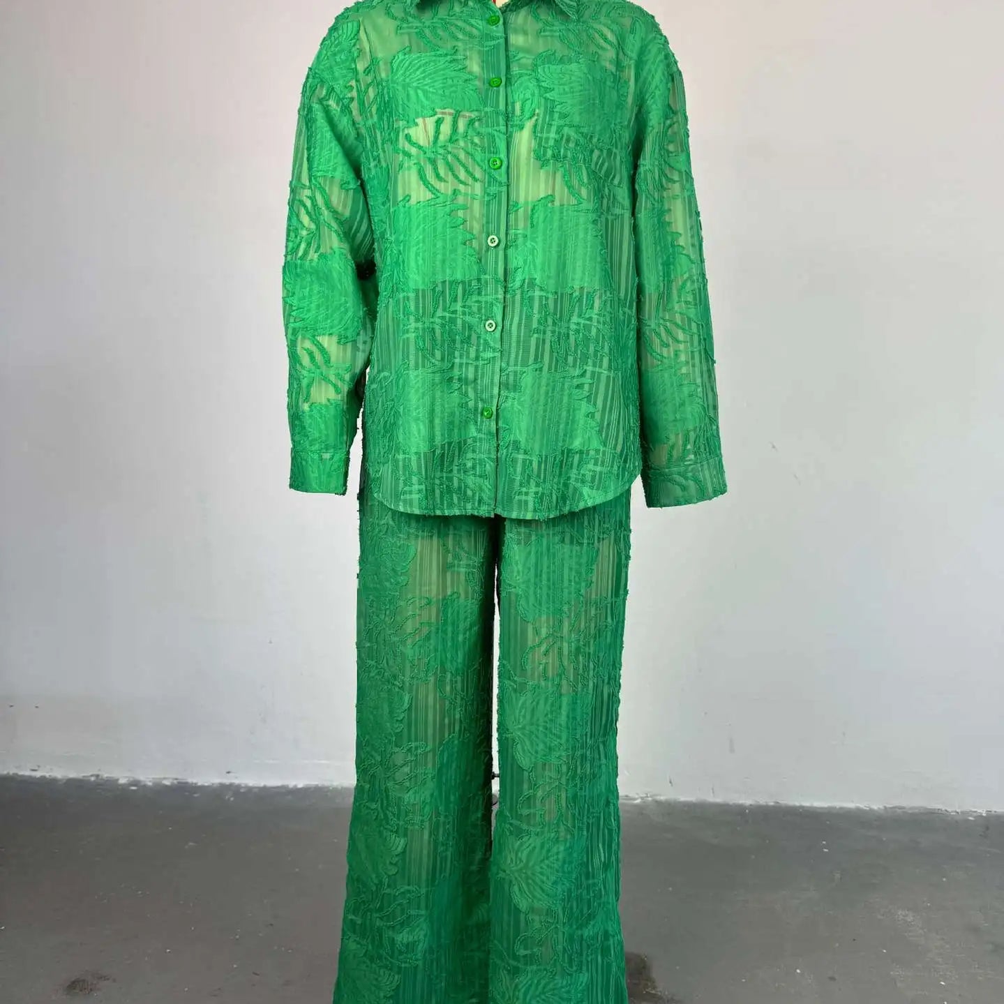 CM.YAYA Fashion Women's Set Perspective Long Sleeve Shirt and Straight Wide Leg Pants 2025 OL Two 2 Piece Set Outfit Tracksuit