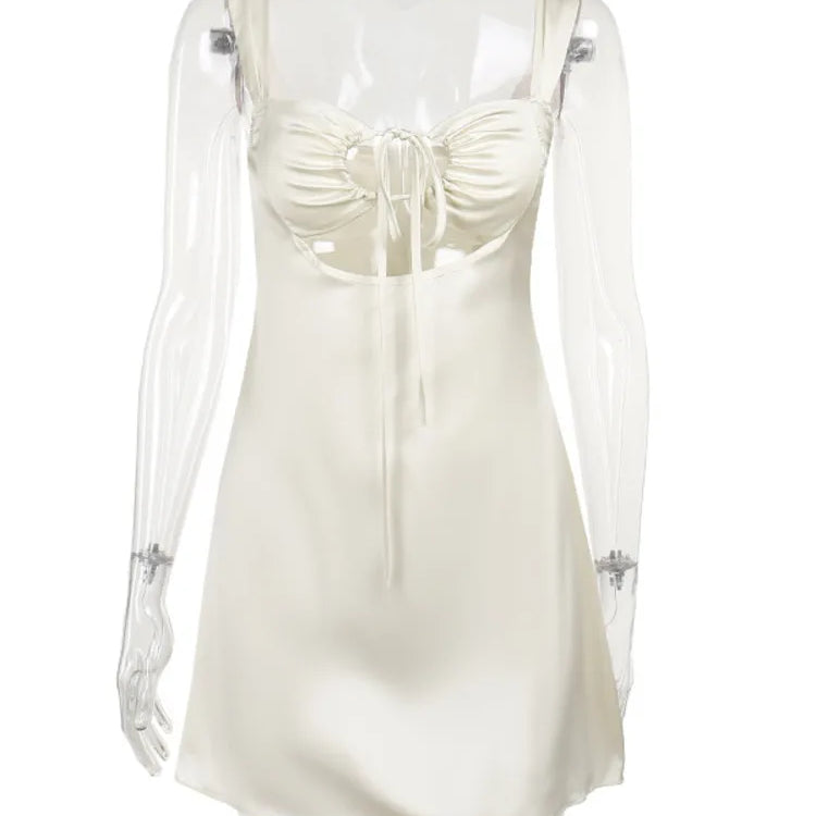 Hollow Out Bandage Sexy Mini Dress For Women 2024 Summer New Spaghetti Sleeveless Backless Bodycon Club Party Dress