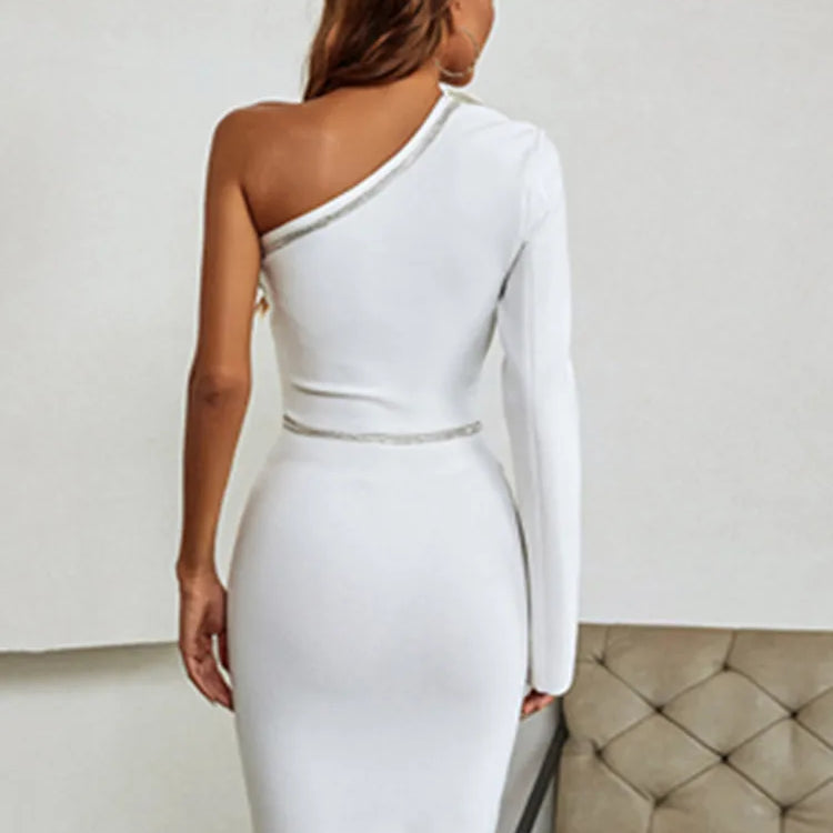 Winter Sexy Long Sleeve Single Beading Sparkly White Mini Women Bodycon Bandage Dress 2022 Elegant Evening Party Dress Vestido