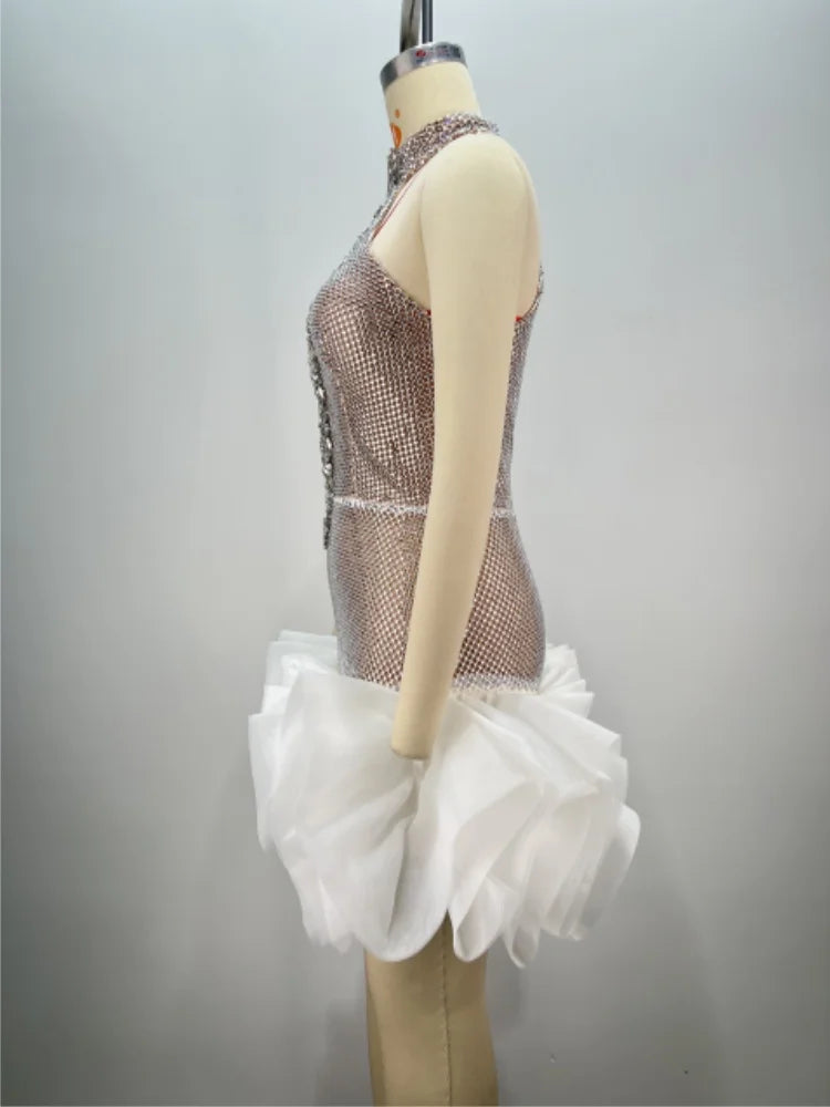 Christmas Style Women Sexy Off the Shoulder Halter Shinning Sequins Bodycon Mini Dress Birthday Party Celebrate Celebeity Dress