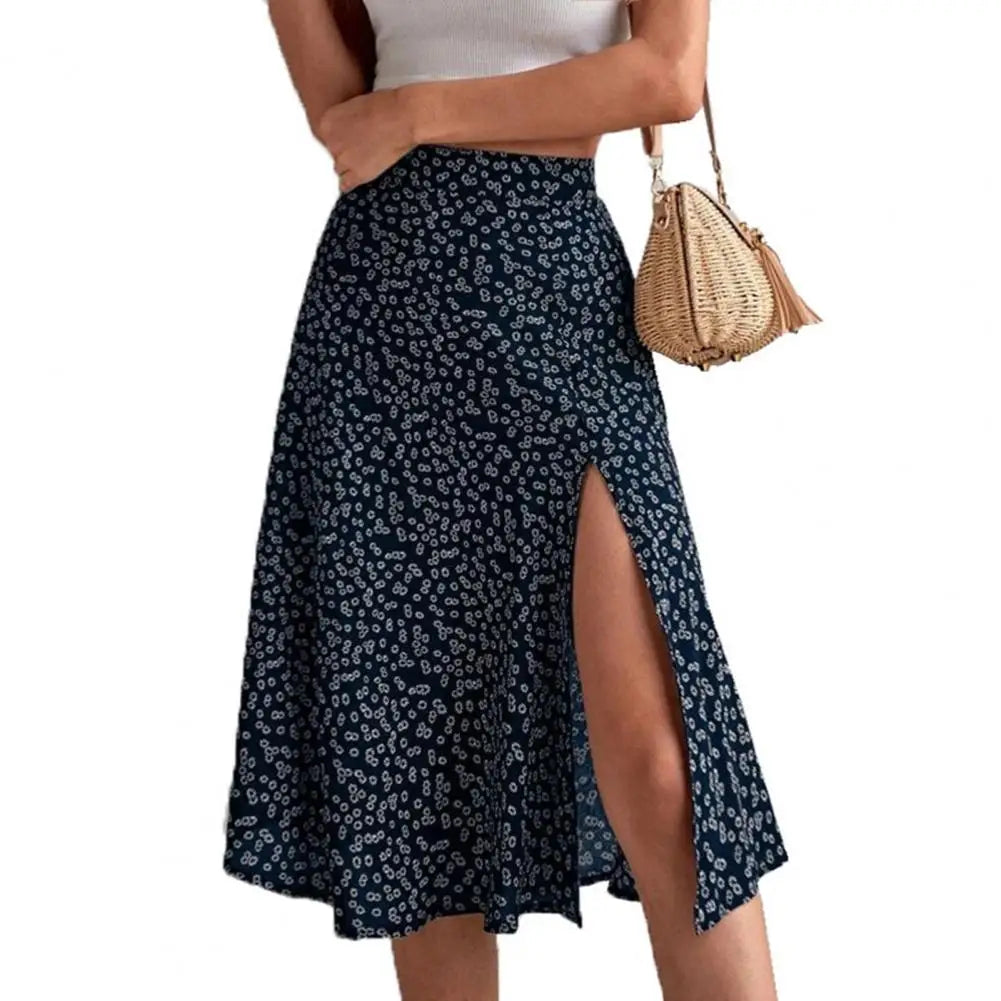 Summer Beach Skirt Trendy Thin A-line Colorfast Summer Beach Skirt Women Garment Lady Midi Skirt Lady Skirt Blue