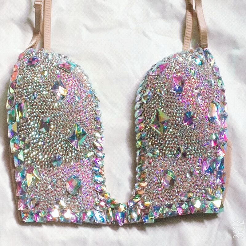 Sexy Gathered Bikini Bra Luxury Crystal Diamond Women's Swimwear Tops High-End Rhinestone Female's Swimwear Brassiere