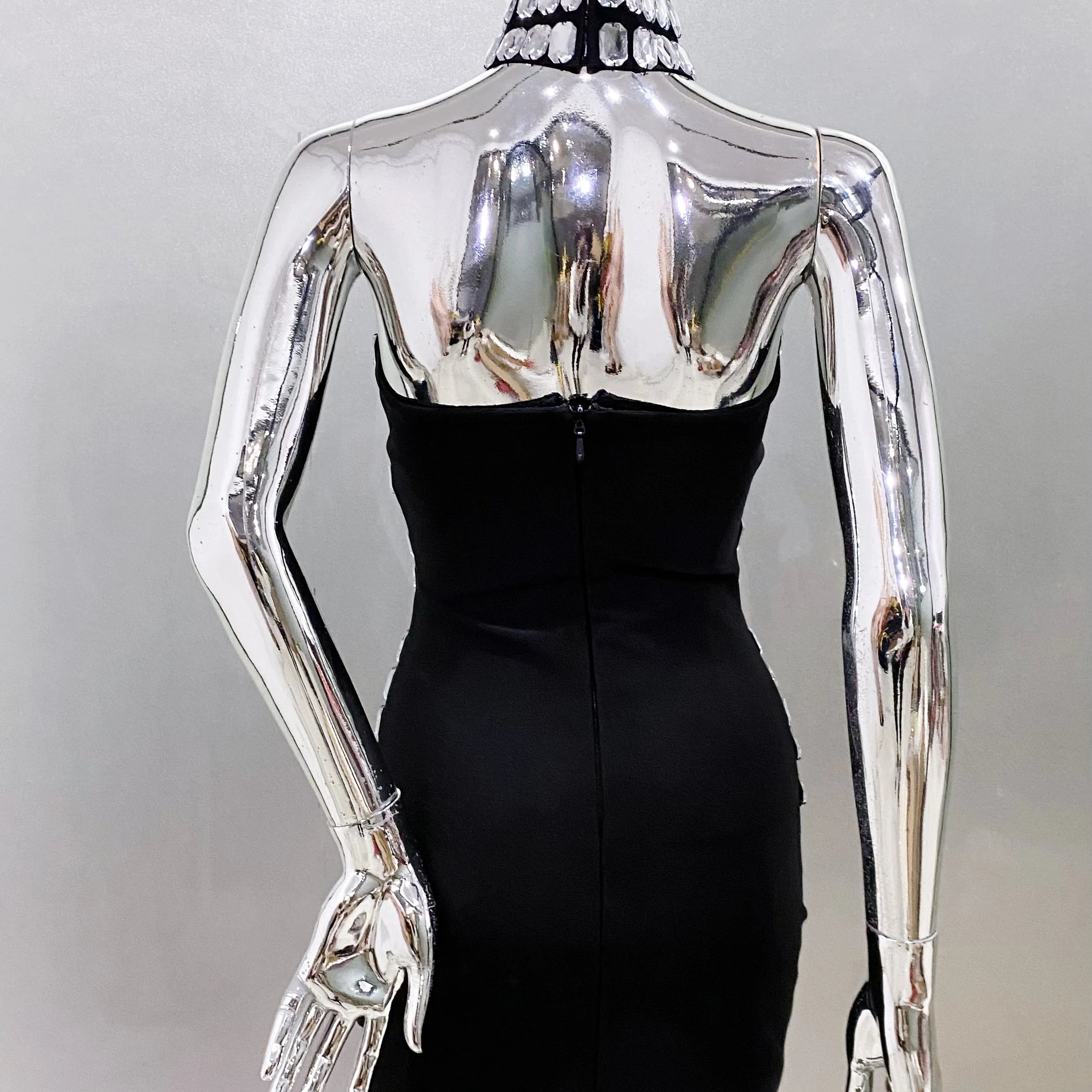 2025 Stylish Necklace Shining Diamonds Strapless Black Bandage Mini Dress Fashion Woman Party Vestido Celebrity Birthday Outfit