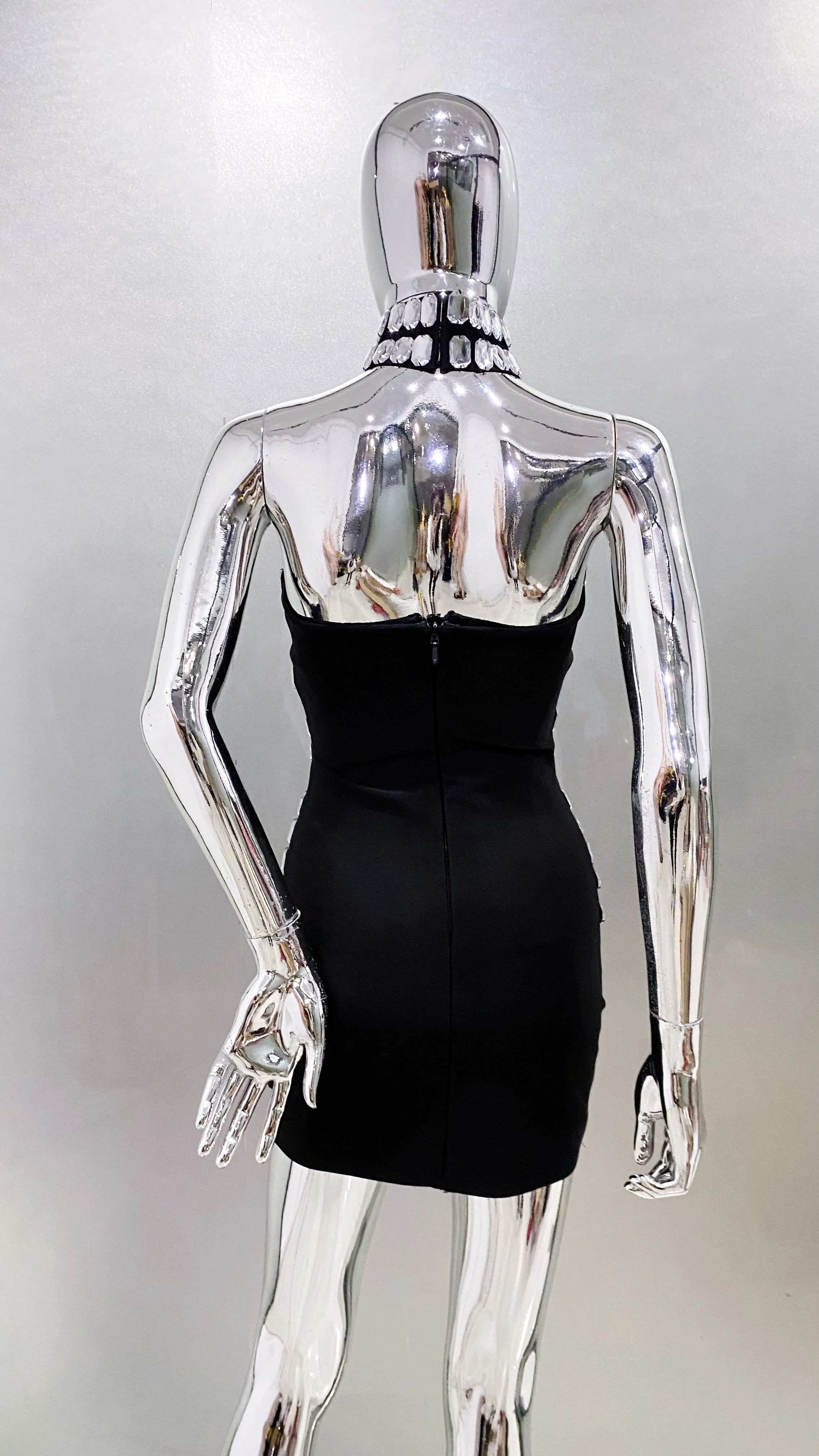 2025 Stylish Necklace Shining Diamonds Strapless Black Bandage Mini Dress Fashion Woman Party Vestido Celebrity Birthday Outfit