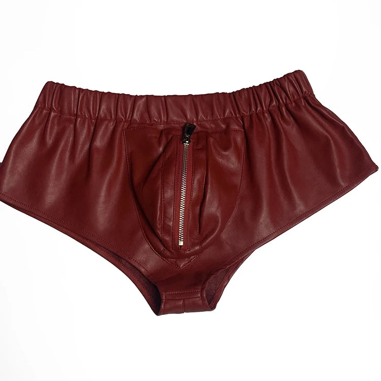 Lautaro Summer Soft Red Faux Leather Shorts for Men Elastic Waist Luxury Designer Emo Clothes Mens Underwear Sexy Thong 2025 Red