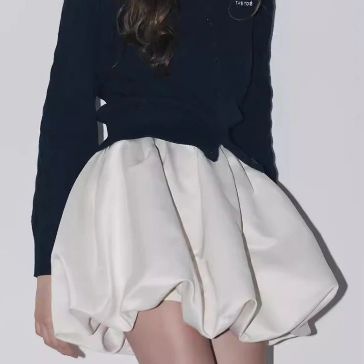 Lautaro Spring Summer Sweet Cute Soft Shiny Satin Mini Bud Skirt Women with Shorts High Waist Short Luxury Designer Clothes Beige