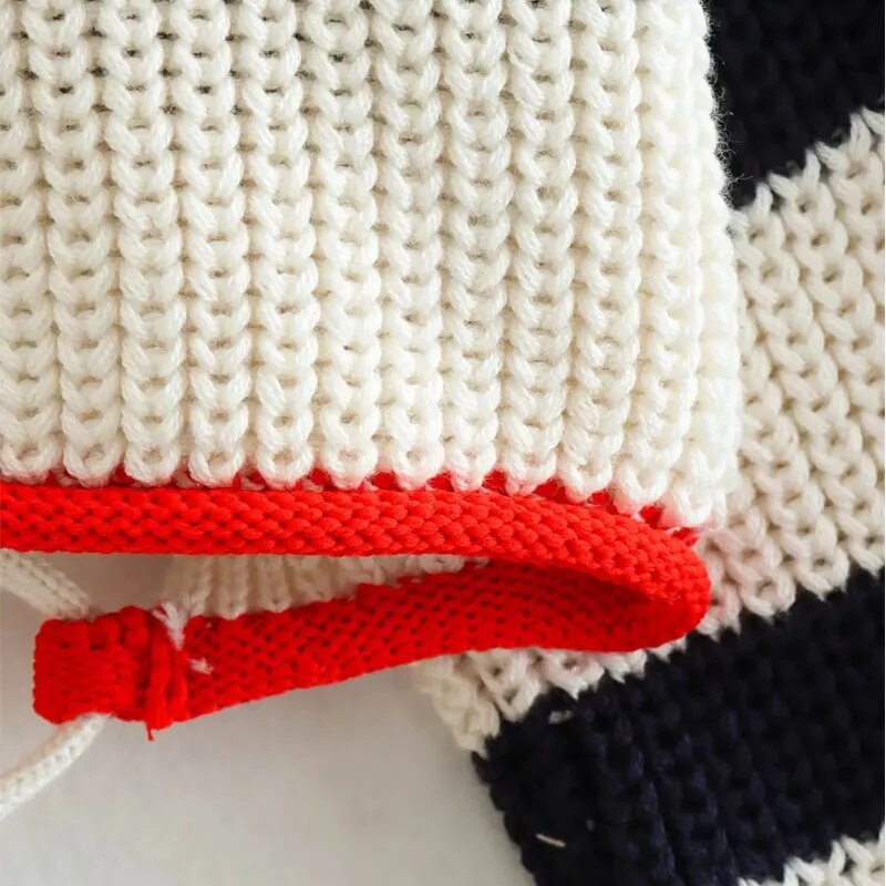 TRAF Women's Cropped Sweaters Knit Striped Sweater Pullovers Autumn Winter Crop Knit Backless Long sleeve Top Knitwears