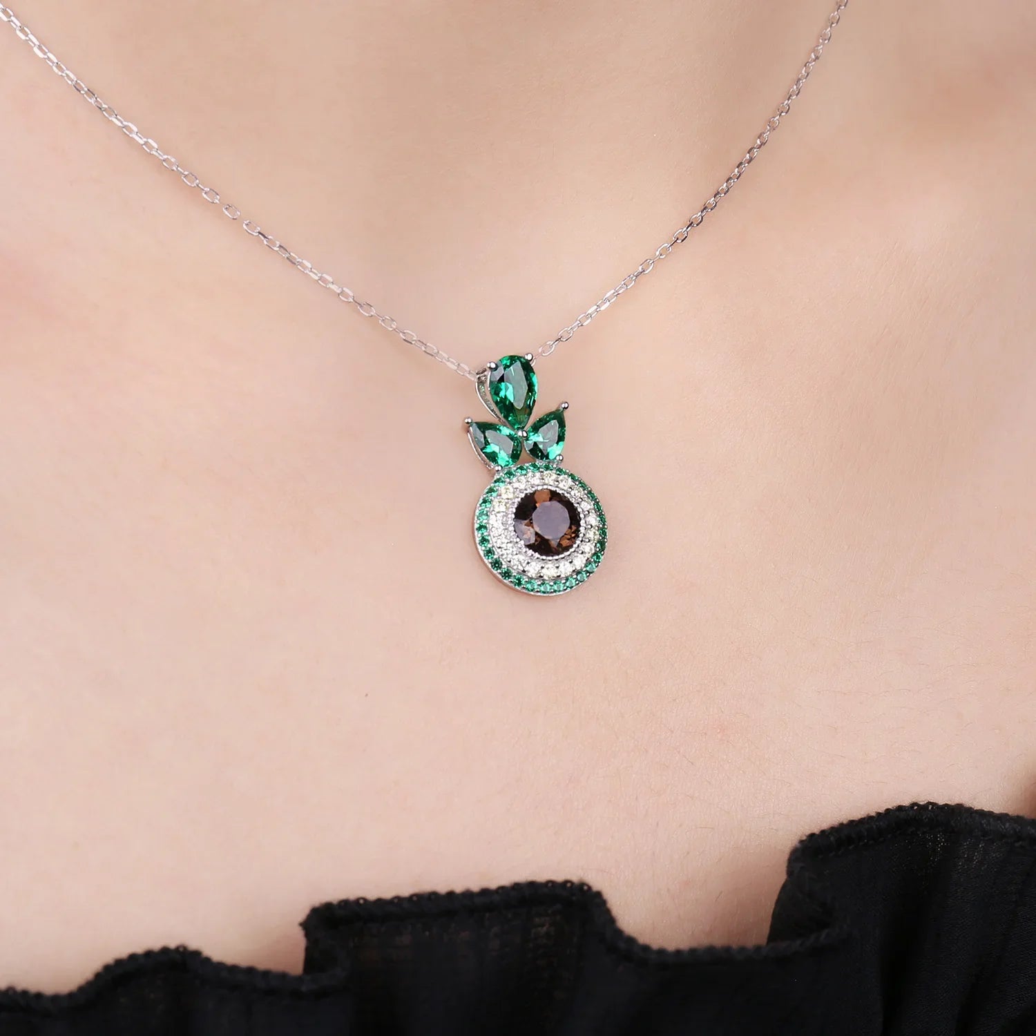 JewelryPalace Avocado 4.5ct Natural Smoky Quartz 925 Sterling Silver Pendant Necklace for Woman Trendy Gift No Chain