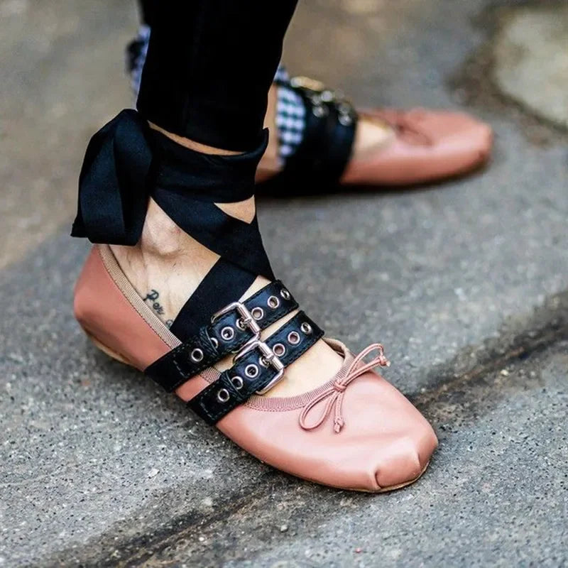 Luxury Brand Designer Ankle Strap Ballet Flats Buckles Silk Ballerina Shoes Woman Cross Strappy Satin Bowknot Mary Janes