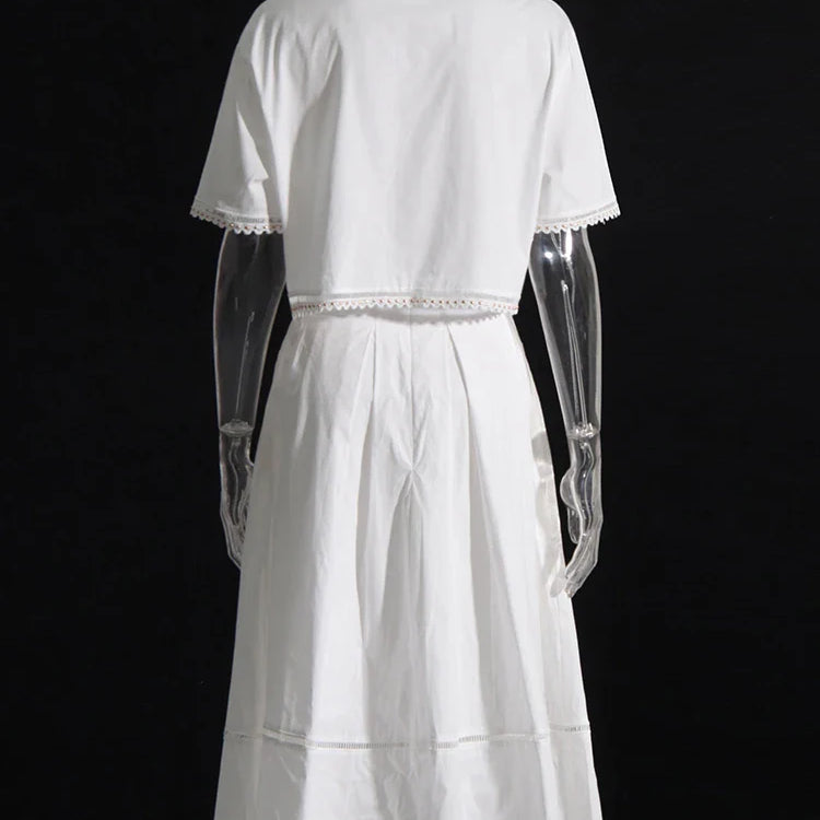 Solid Summer Two Piece Sets For Women Lapel Short Sleeve Tops High Waist A Line Skirt Slim Set Female Fashion New