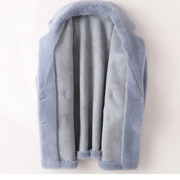 Real Fur Coat Australian Womens Natural Wool Coats Thick Warm Elegant Loose Large Size Long Outwear For Women