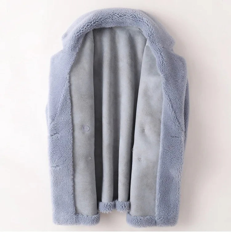 Real Fur Coat Australian Womens Natural Wool Coats Thick Warm Elegant Loose Large Size Long Outwear For Women