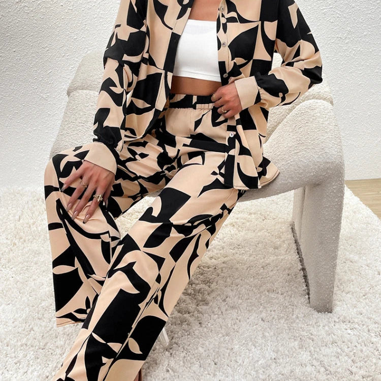 2 Piece Sets Women Outfit New in Spring Summer Fashion Women Tops Elegant Commuting Printed Button Pants Set Women's Clothing