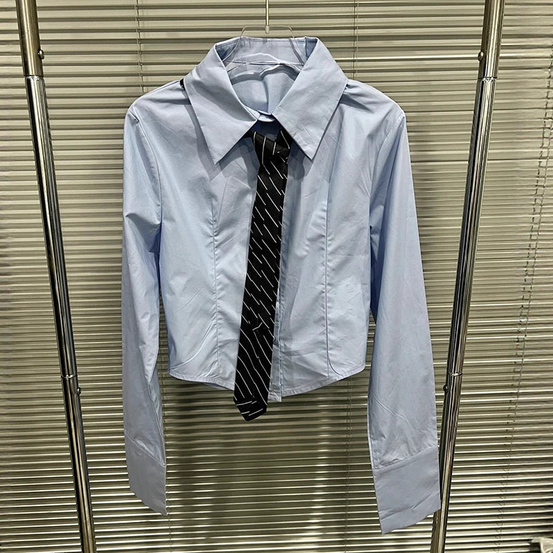 Autumn Winter New Knit Sweater Blue With Tie Shirt Spliced Fake Two-Piece Top Skirt Women's Three Pieces Set 11A07568