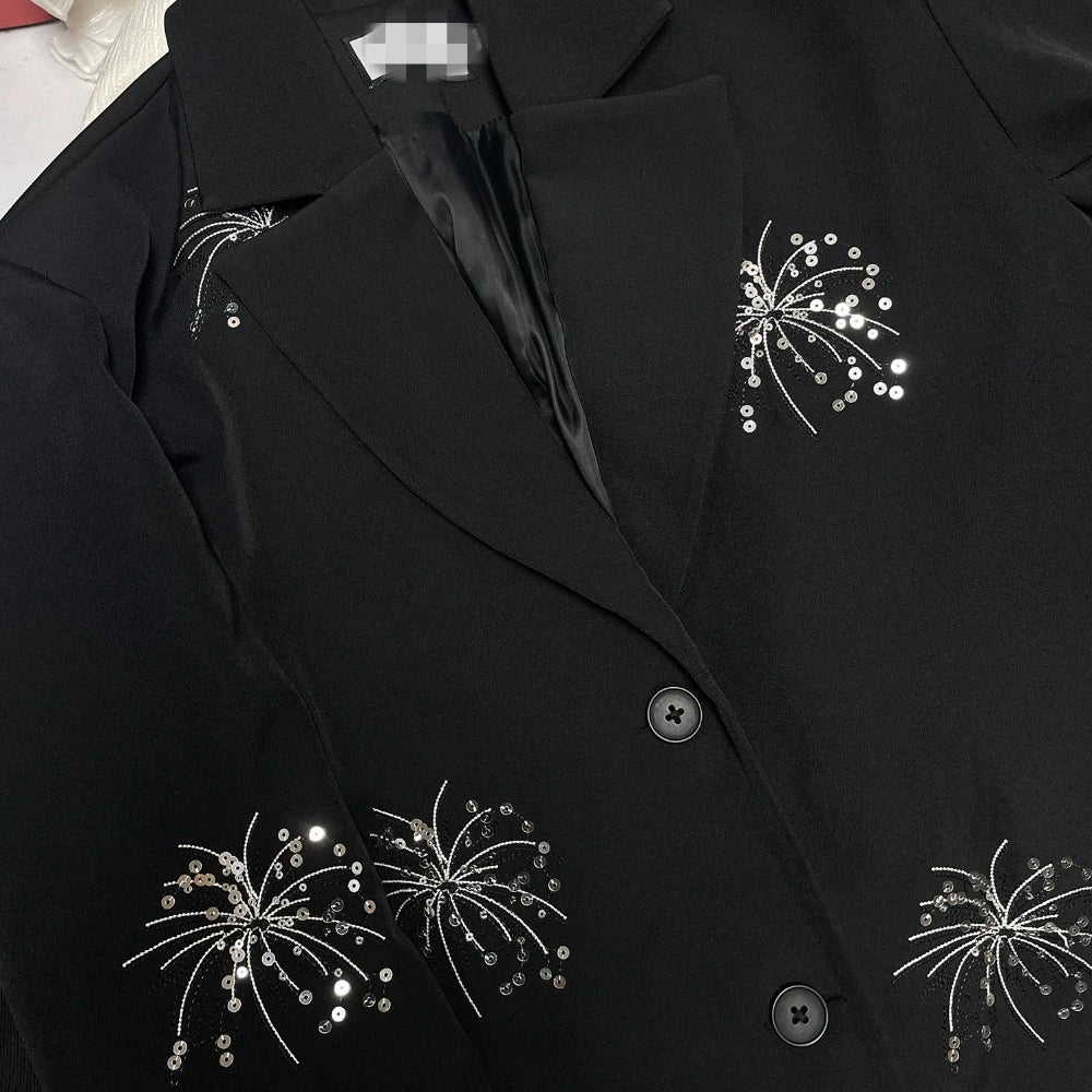 Solid Spliced Sequin Elegant jackets for Women Lapel Long Sleeves Patchwork Single Breasted Casual jacket Female