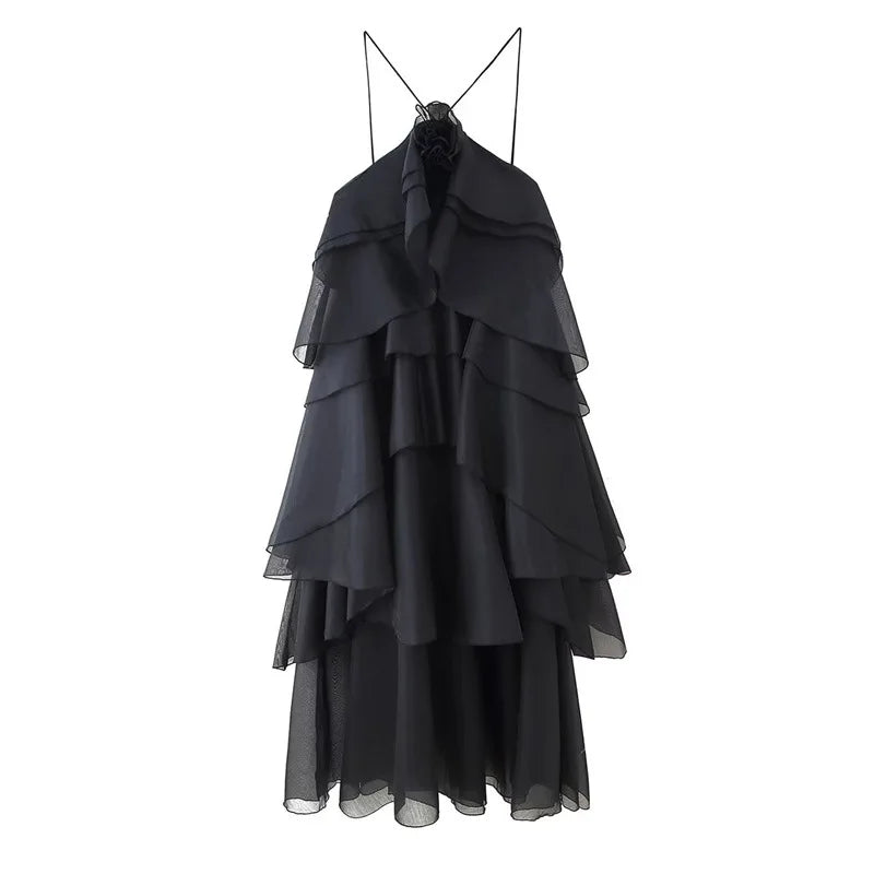 Women Sleeveless Ruffles Loose Ball Gown Smock Strap Maxi Long Sexy Dress 2025 Birthday Vacation Party Dresses Vestidos Black