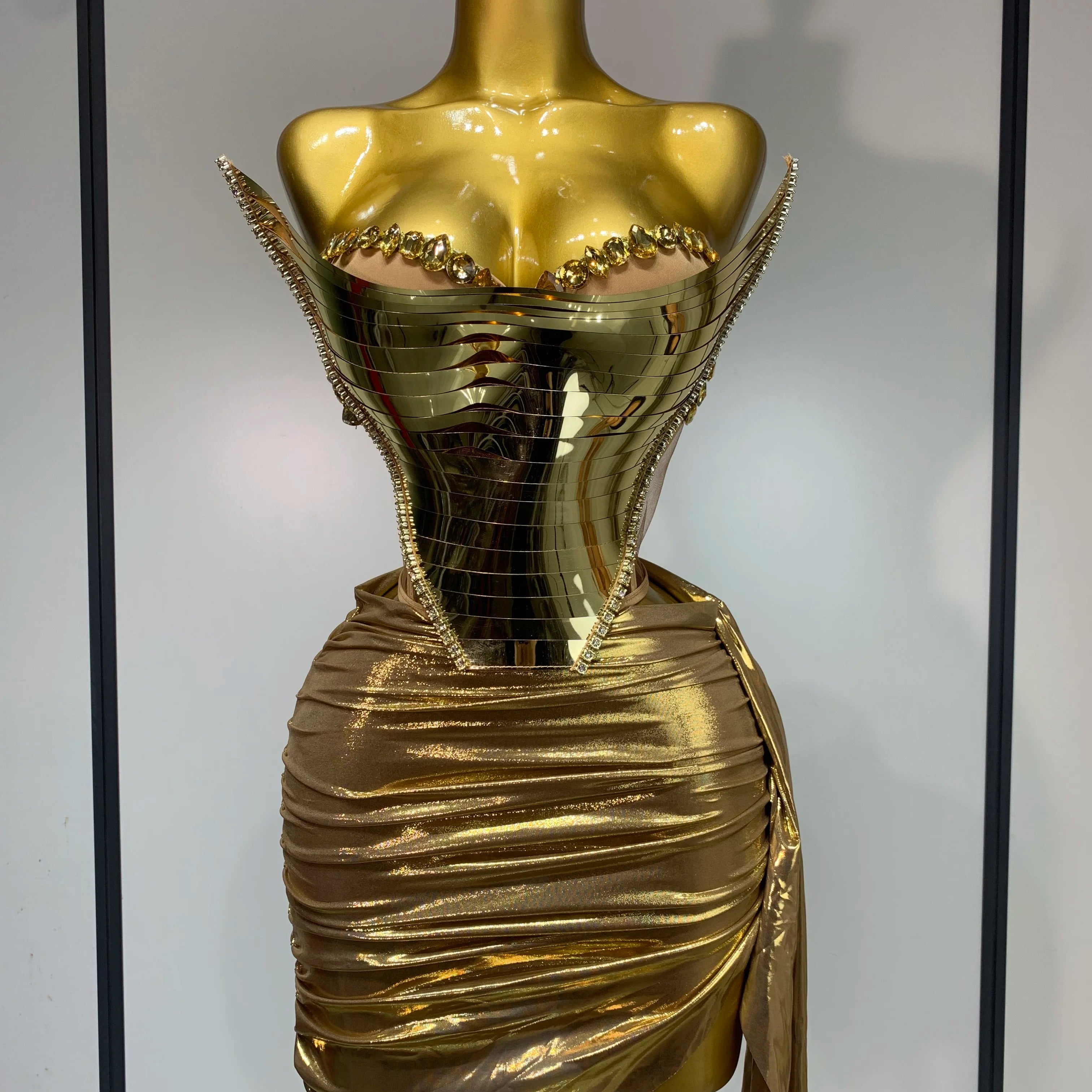 Sparkly Sliver Sequin Sexy Top Two Pieces Set Women Celebrate Party Luxury Birthday NightClub Performance Dancer Stage Outfit Gold