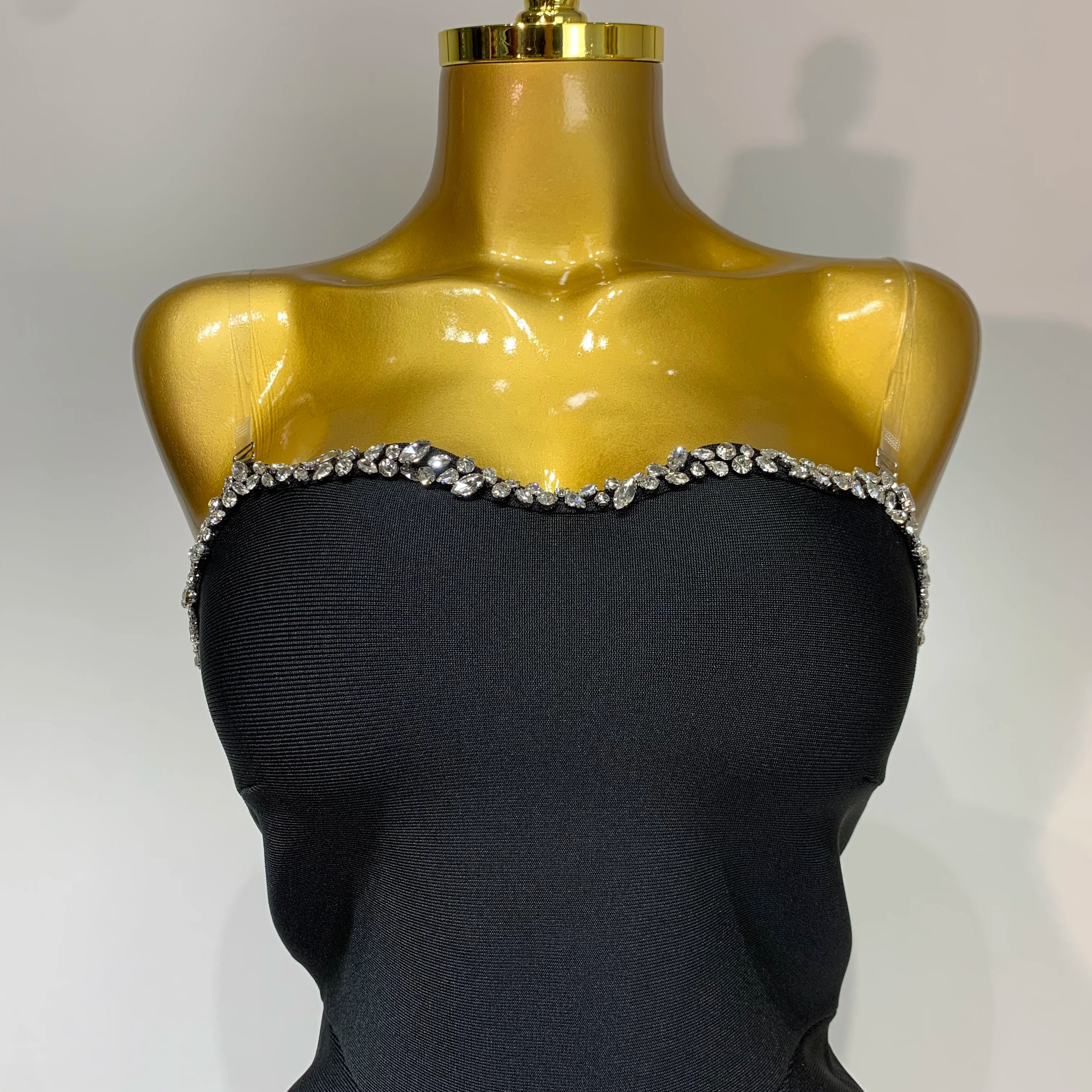 Black Design Sleeveless Rhinestone Top + Hot diamond Skirt Suit Evening Party Dress Nightclub Luxury Birthday Gown