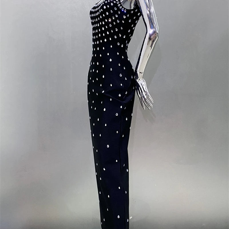 Luxury Diamonds Sexy Square Collar Package Hips Bandage Dress Fashion Woman Evening dress Celebrity Cocktail Party Outfit