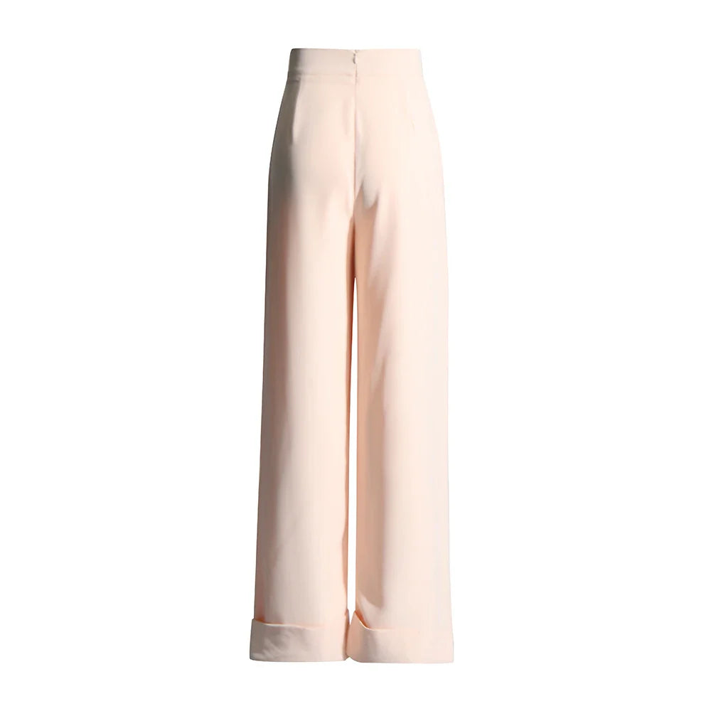 Solid Minimalist Pants For Women High Waist Patchwork Folds Temperament Elegant Wide Leg Pant Female Fashion Cloth