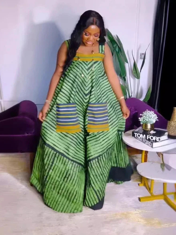 Women Striped Wide Leg Straight Strap Tank Wide Leg Haren Sleeveless Jumpsuit 2024 Street Playsuit One Piece Suit Romper green