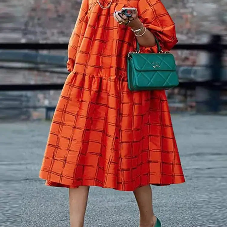 Women Bohemian Maxi Dress 2023 VONDA Fashion Sexy Printed Party Sundress Beach Holiday Dress Oversized Vestidos Femme B-Orange