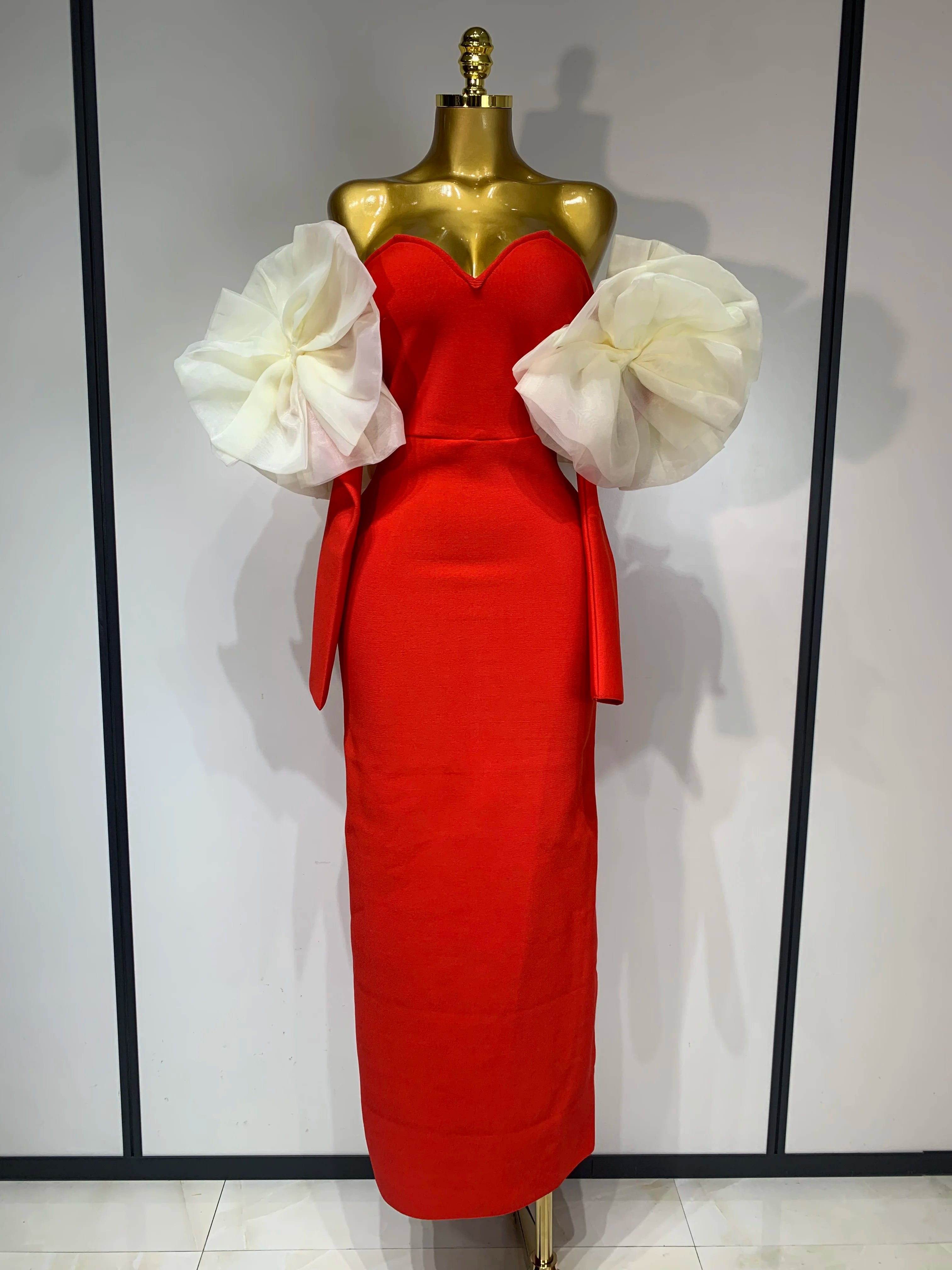 Sexy Off Shoulder Women Red Bodycon Bandage Dress 2025 Long Sleeved Celebrity Elegant Backless Dress Luxury Birthday Dresses Red