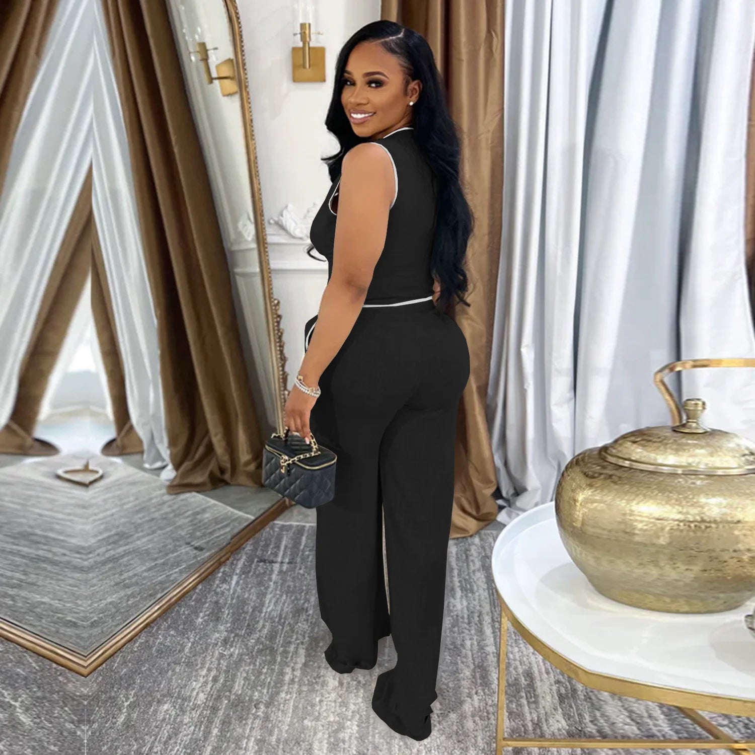 Fashion Women's Set Strapless Vest Tops and Wide Leg Pants Suit 2025 Summer Street Two 2Piece Sets Outfit Tracksuit