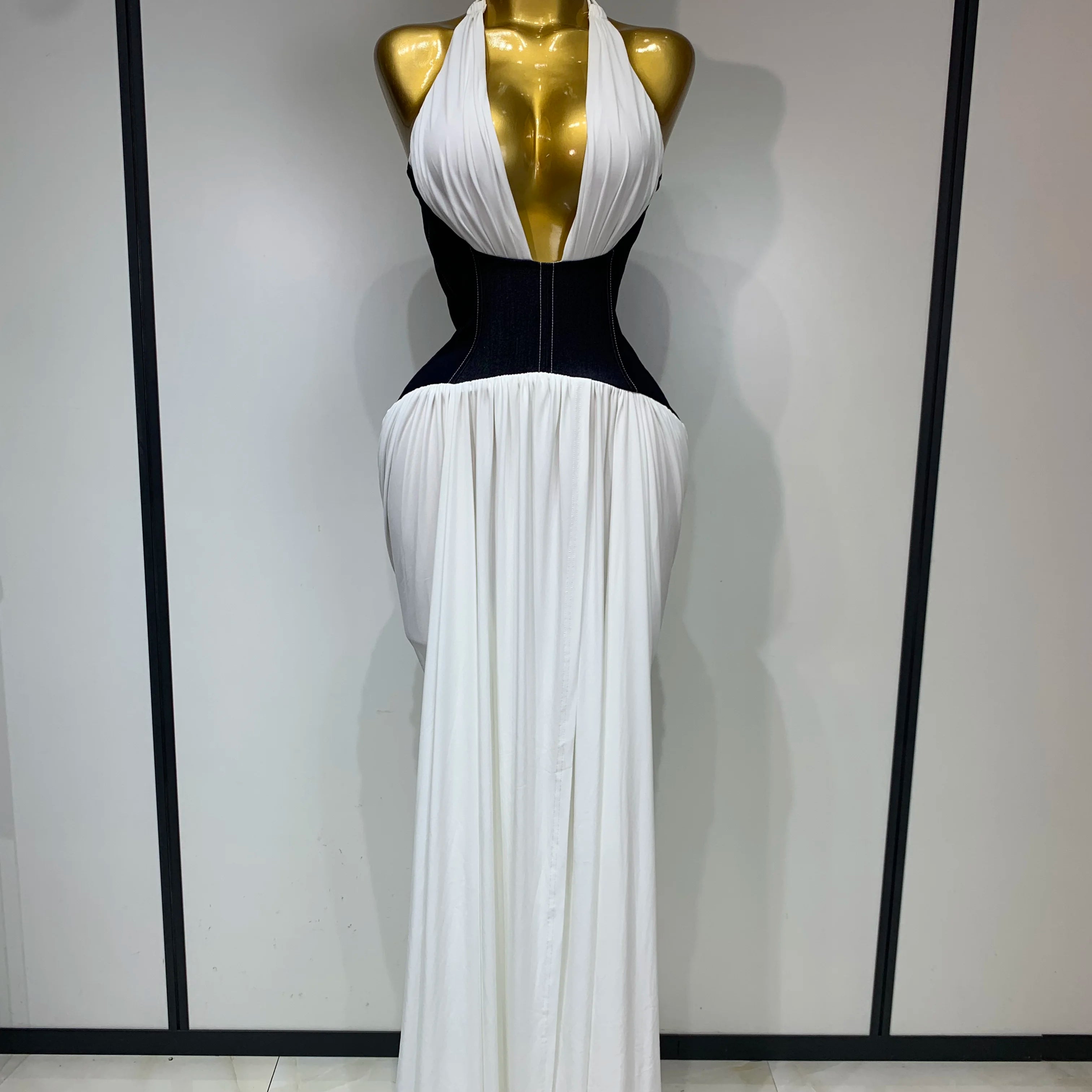 Women Sexy Backless Halter Front Slit Maxi Long Dress Elegant Evening Party Club Dress Luxury Birthday Wedding Guest Gown WHITE