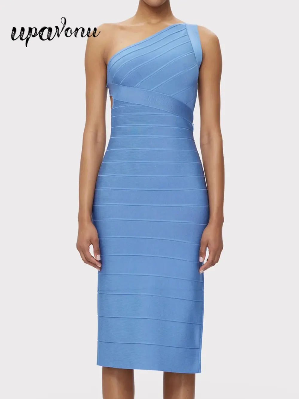 2025 Elegant Women's Single Shoulder Sleeveless Bandage Dress with Diagonal Collar Bodycon Bareback Split and Knee Dress Vestido