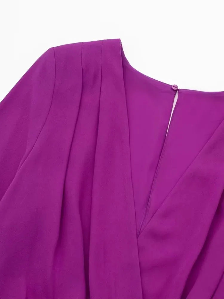 Bohemian Solid V-Neck Dress Women Elegant Flared Sleeve Female Midi Dresses New Spring Loose Beachwear Vintage Casual Vestidos