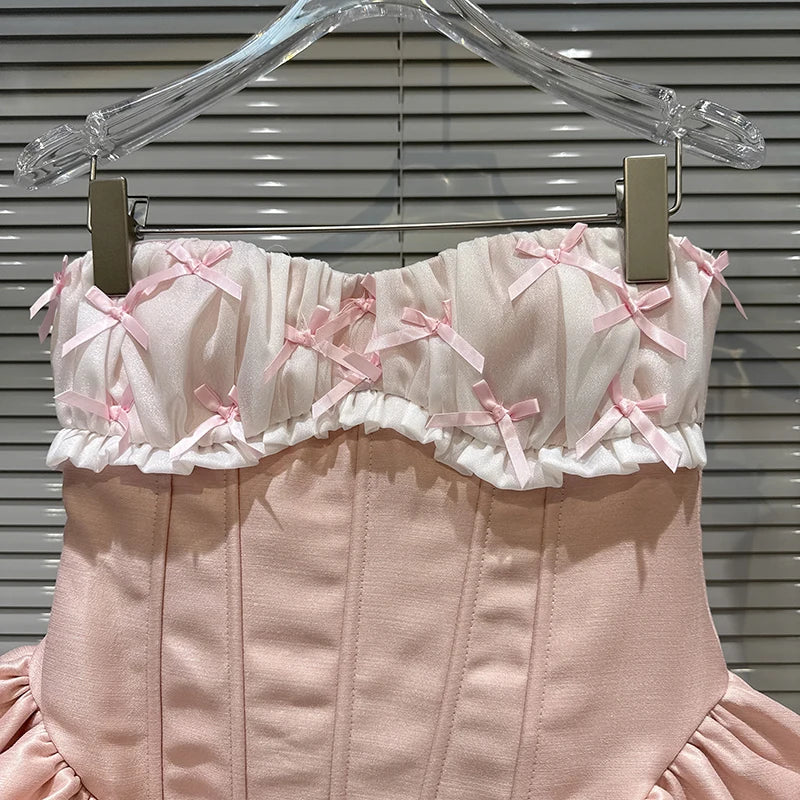 Winter New Sweet Three-Dimensional Bow Fishbone Waist Puff Strapless Dresses For Women Backless Dress Female 11A07498