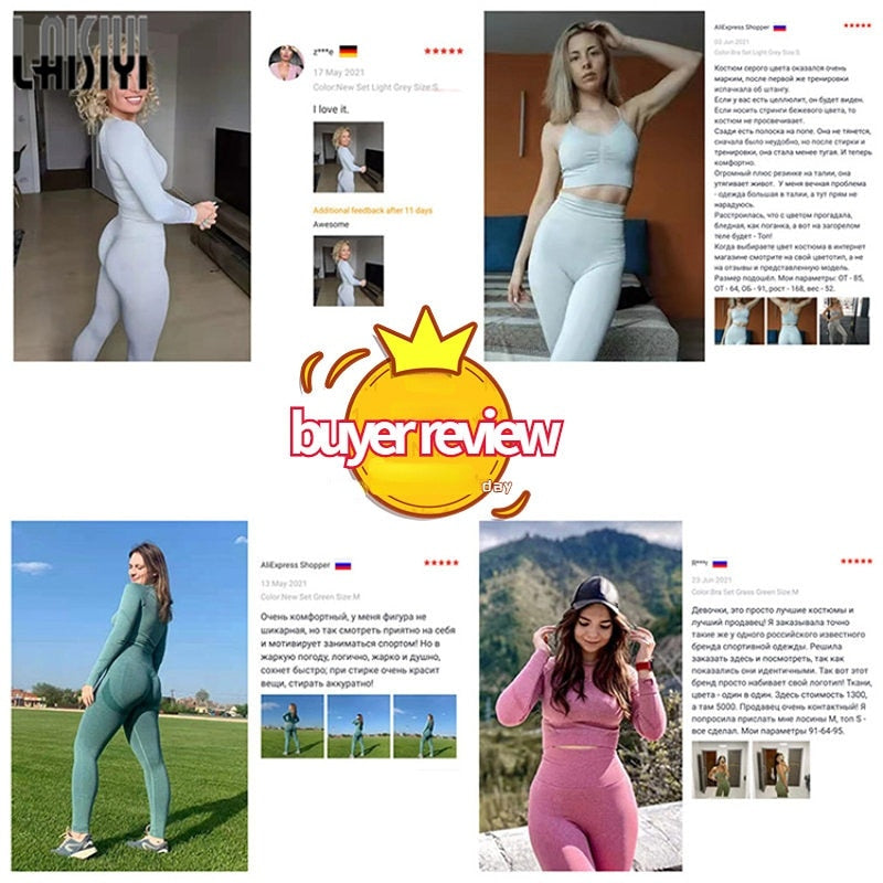 Women's Sets Skinny Tracksuit Breathable Bra Long Sleeve Top Seamless Outfits High Waist Push Up Leggings Gym Clothes Sport Suit