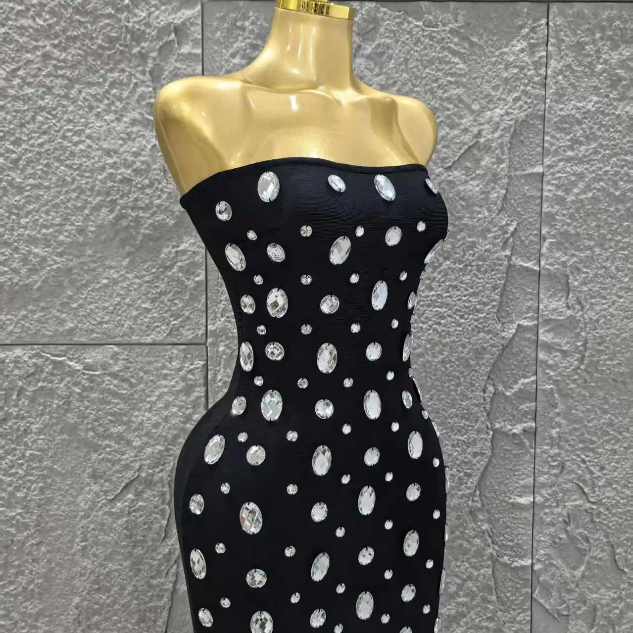 Sparkly Big Crystal Women Sexy Strapless Bodycon Mini Bandage Dress Fashion Nightclub Party Birthday Outfit Wholesale