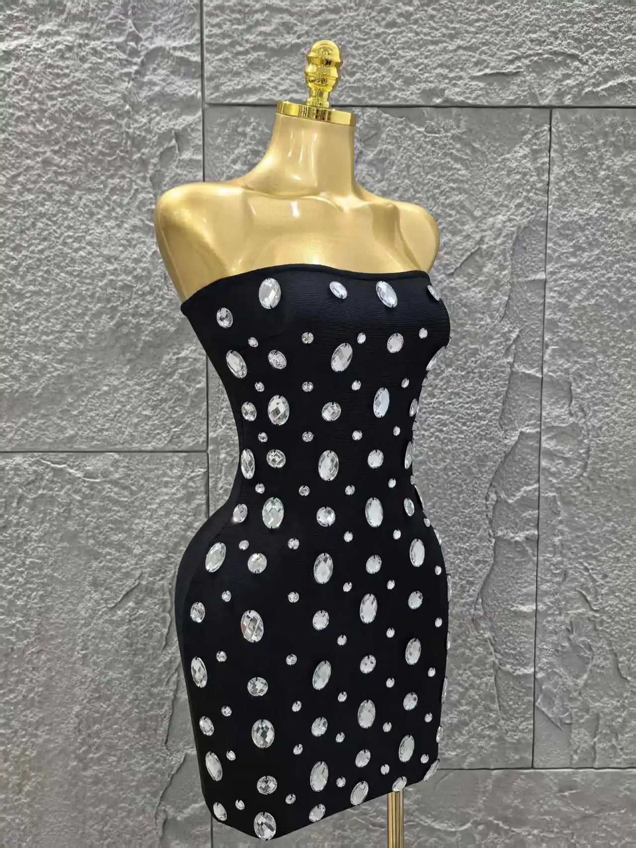 Sparkly Big Crystal Women Sexy Strapless Bodycon Mini Bandage Dress Fashion Nightclub Party Birthday Outfit Wholesale